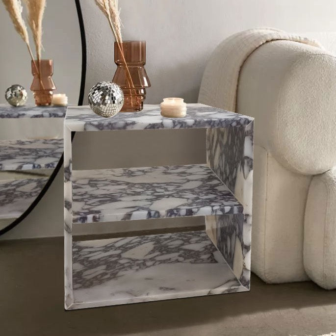 Calacatta Viola Marble End/Side Table, Nightstand Polished (W)14" (L)18" (H)18"