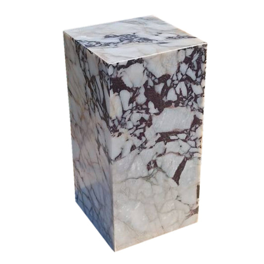 TCSC | Calacatta Viola Marble Cube Design Plinth End/Side Table, Nightstand Polished (W)14" (L)14" (H)24"