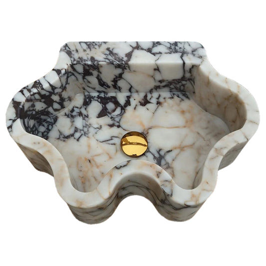 TCSC | Calacatta Viola Marble Wall-mount Bathroom Sink Wavy Edges (W)16" (L)21" (H)6"