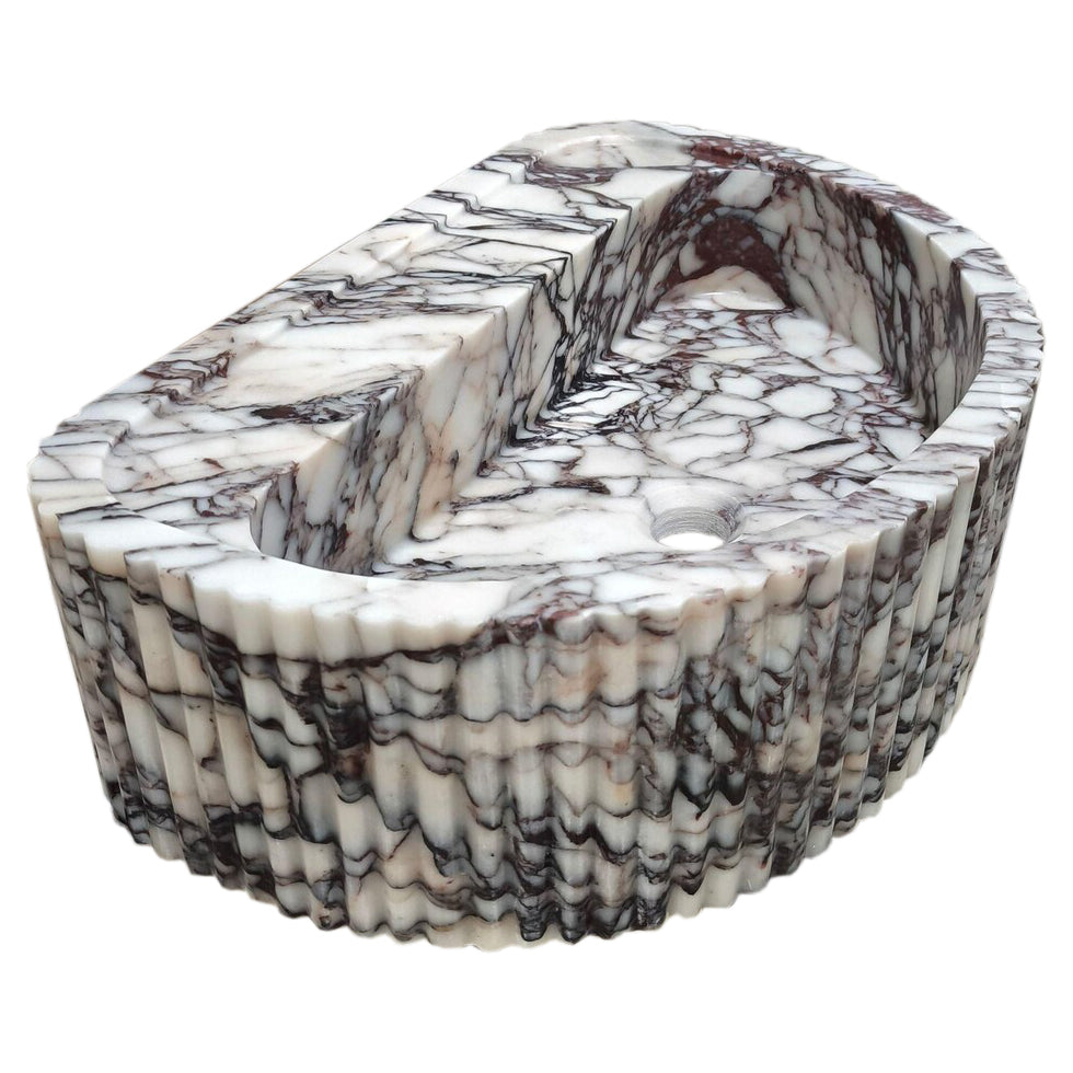 Calacatta Viola Marble Wall-Mount Bathroom Fluted Marble Sink (W)16" (L)24" (H)8"