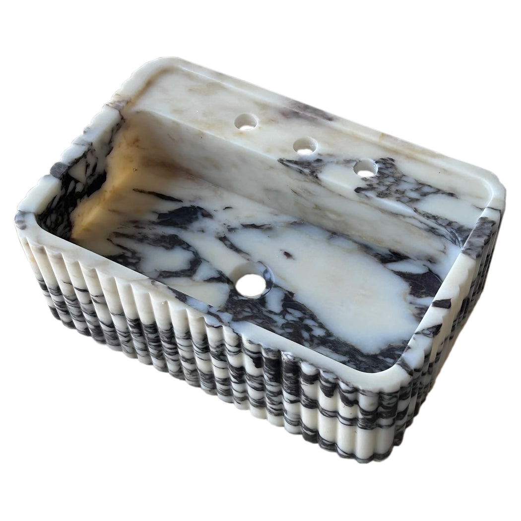 Calacatta Viola Marble Wall-Mount Rectangular Fluted Bathroom Sink (W)16" (L)24" (H)8"