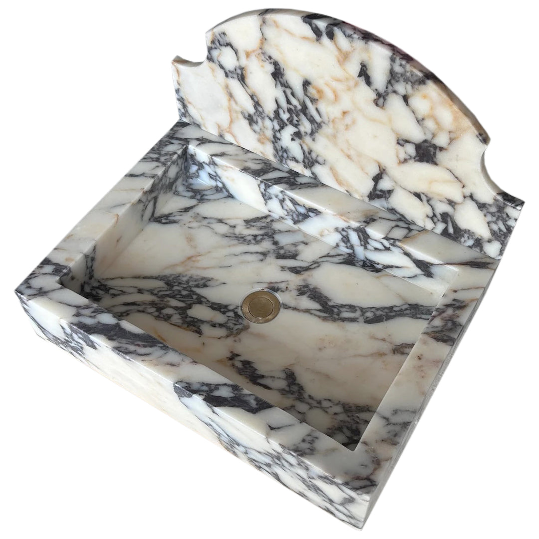 Calacatta Viola Marble Wall-Mount Bathroom Sink with Backsplash (W)18" (L)24" (H)6"