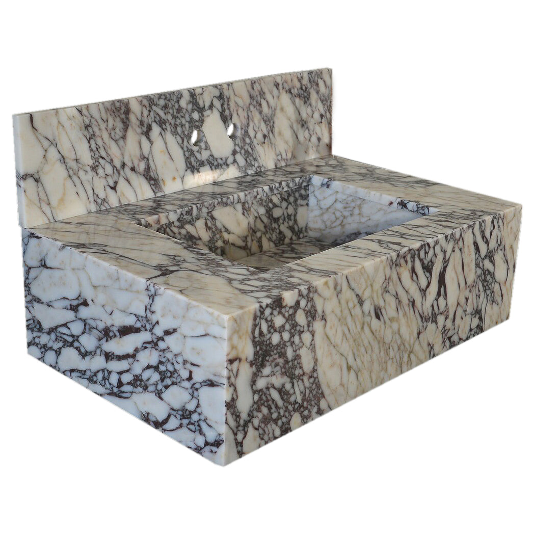 TCSC | Calacatta Viola Marble Rectangular Wall-mount Bathroom Sink with 8" Backsplash (W)21" (L)34" (H)10"