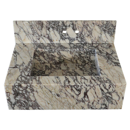 TCSC | Calacatta Viola Marble Rectangular Wall-mount Bathroom Sink with 8" Backsplash (W)21" (L)34" (H)10"