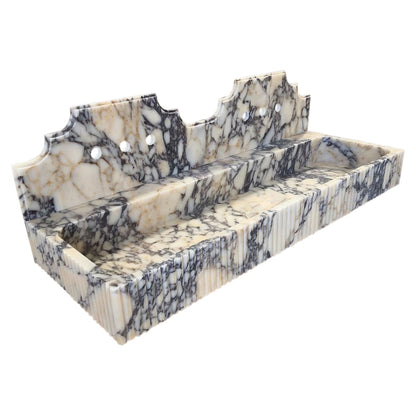 Calacatta Viola Marble Wall-mount Bathroom Sink with Fluted with Backsplash (W)20" (L)55" (H)6"