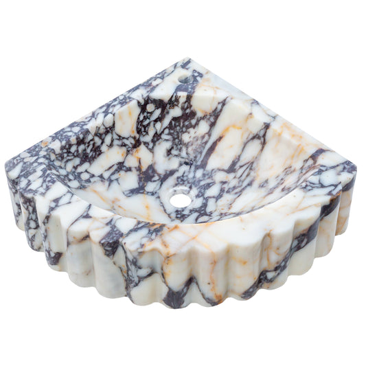 TCSC | Calacatta Viola Marble Wall-mount Bathroom Corner Vanity Sink Ribbed (W)20" (L)20" (H)7"