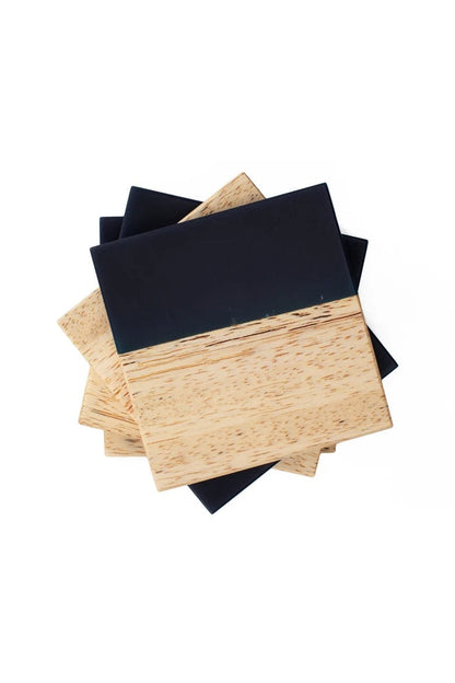 The Carpentry Shop Co., LLC Carpentry & Woodworking Monkey Pod and Navy Blue Epoxy Coaster Set