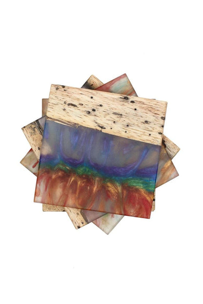 The Carpentry Shop Co., LLC Carpentry & Woodworking Monkey Pod and Rainbow Epoxy Coaster Set