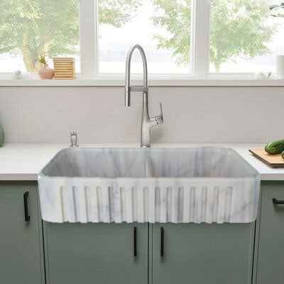 TCSC | Carrara White Marble Farmhouse Apron Kitchen Double Sink (W)18" (L)36" (H)8"