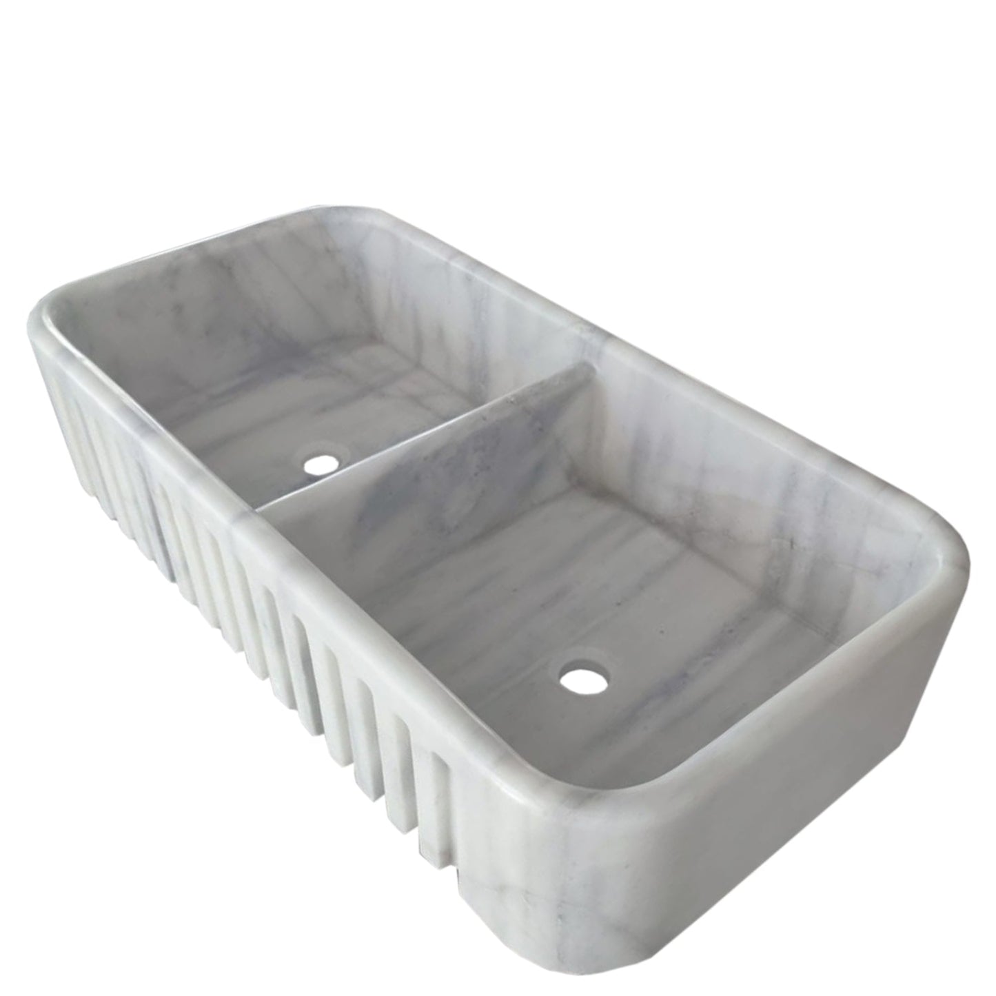 TCSC | Carrara White Marble Farmhouse Apron Kitchen Double Sink (W)18" (L)36" (H)8"