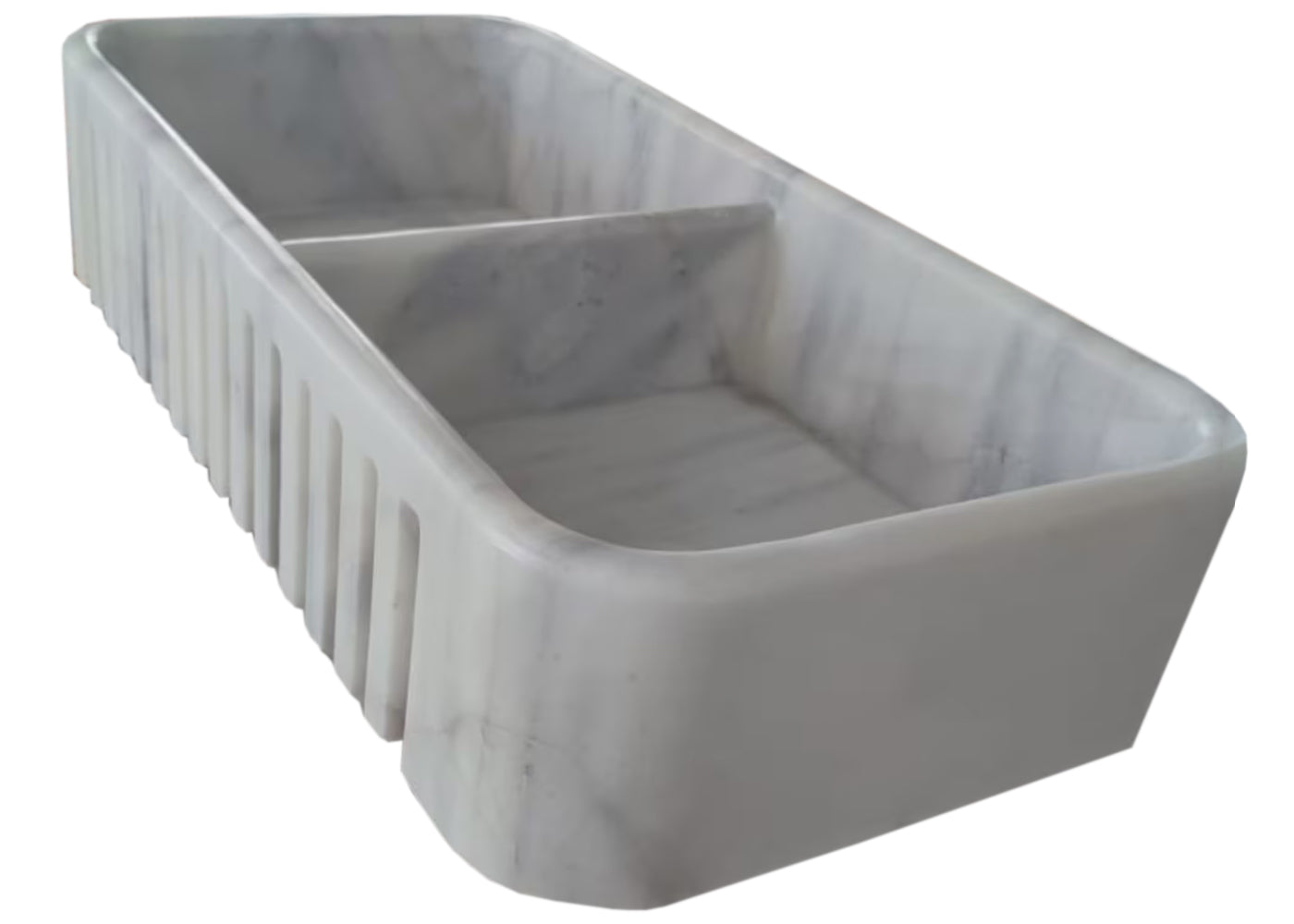 TCSC | Carrara White Marble Farmhouse Apron Kitchen Double Sink (W)18" (L)36" (H)8"