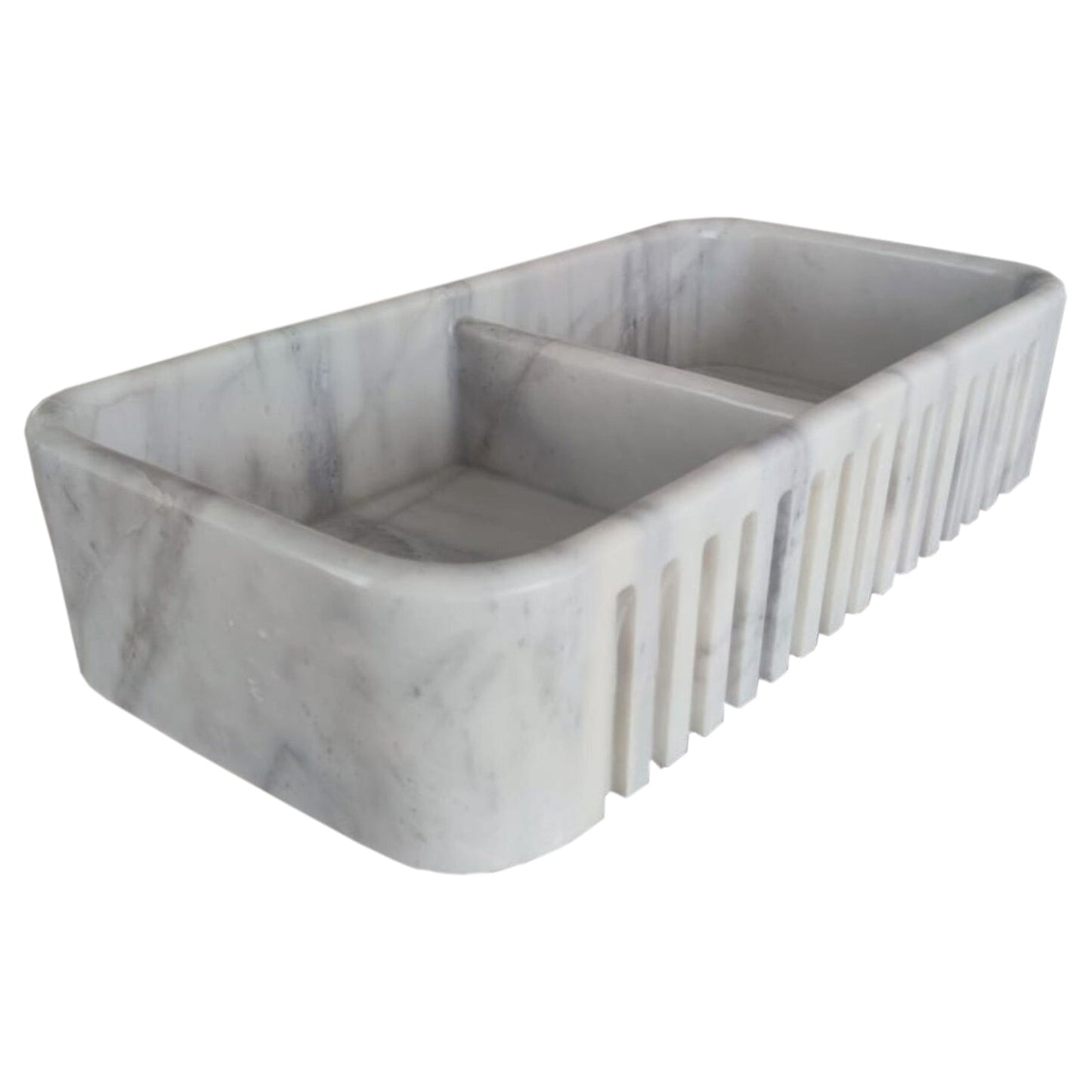 TCSC | Carrara White Marble Farmhouse Apron Kitchen Double Sink (W)18" (L)36" (H)8"