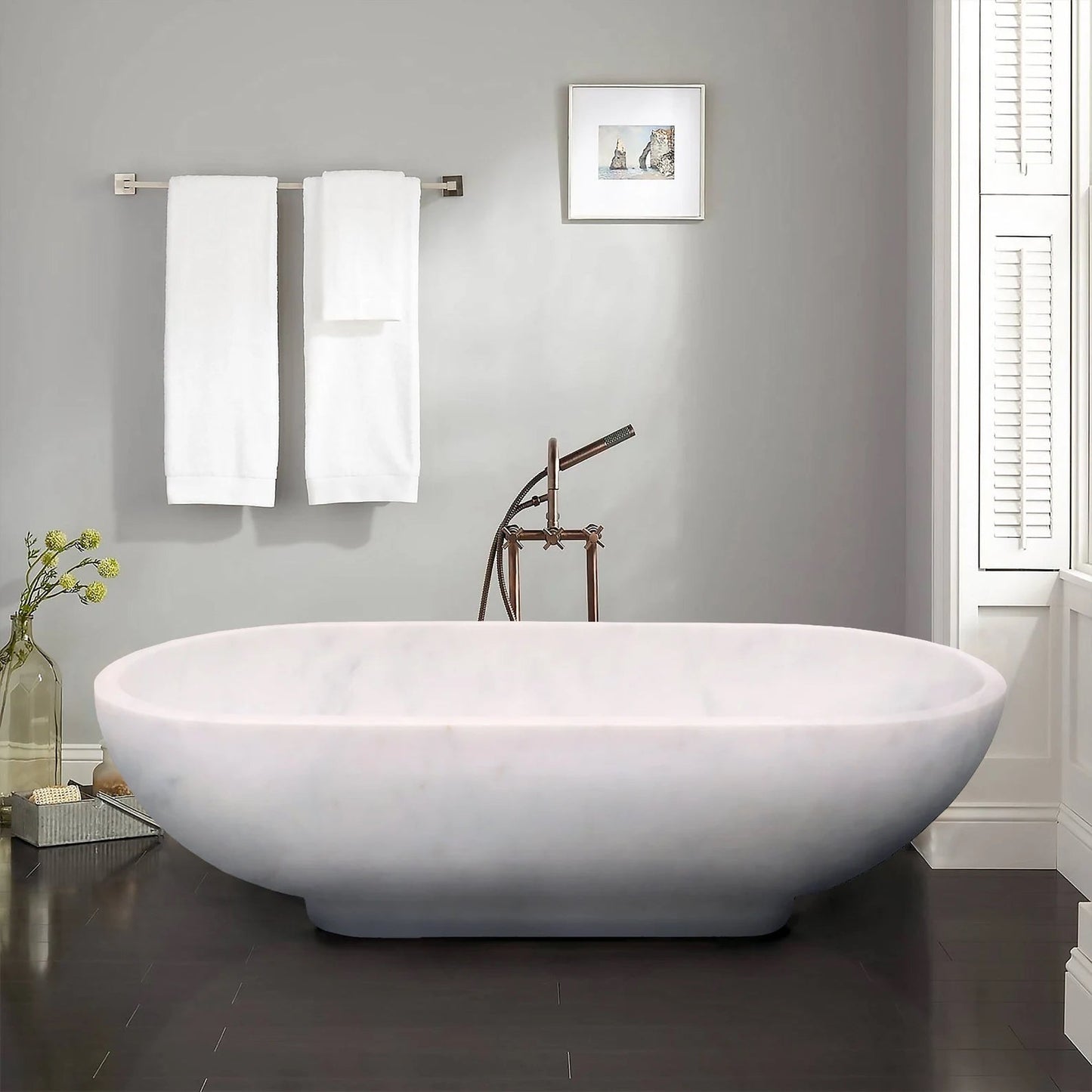 TCSC | Bianco Carrara White Marble Bathtub Hand-carved from Solid Marble Block (W)30" (L)70" (H)20"