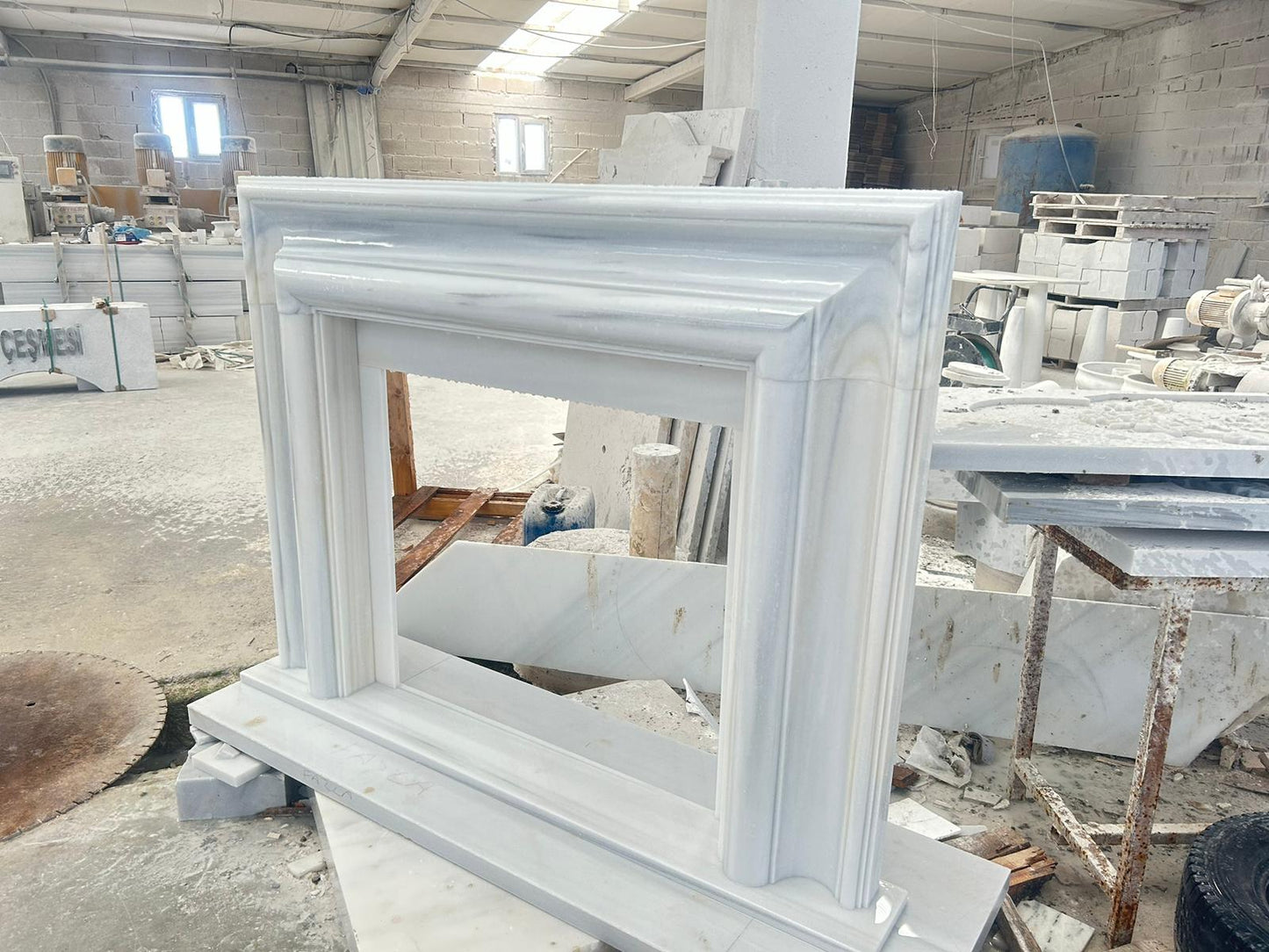 Carrara White Marble Hand-carved Fireplace Mantel Polished (W)14" (L)67" (H)69"