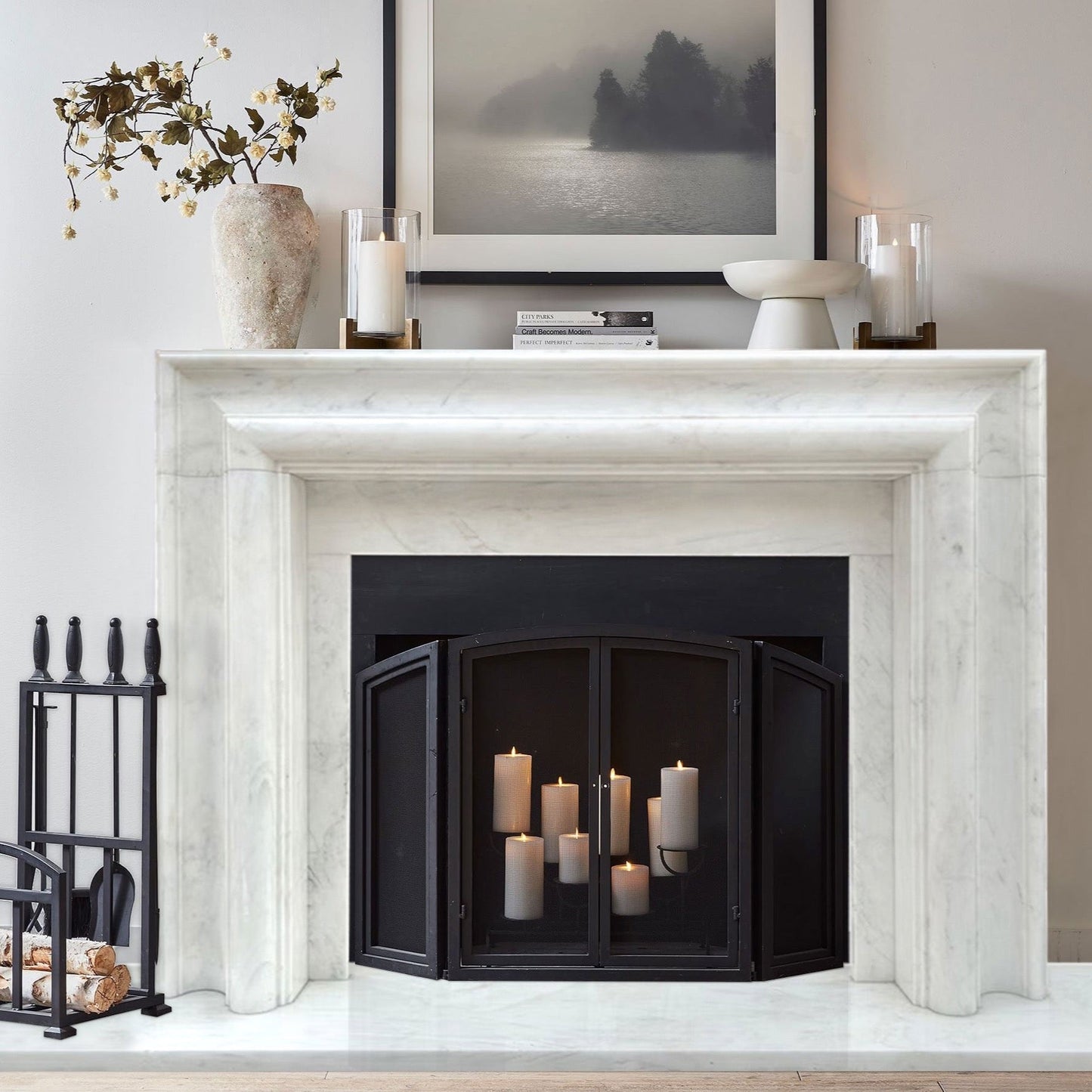 Carrara White Marble Hand-carved Fireplace Mantel Polished (W)14" (L)67" (H)69"