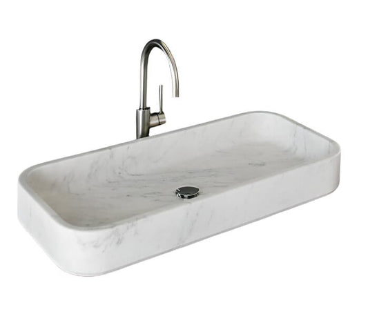 TCSC | Carrara White Marble Rectangular Above Vanity Bathroom Sink Polished (W)16" (L)32" (H)5"