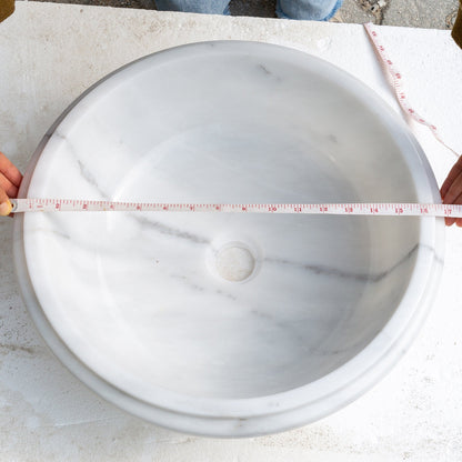 TCSC | Carrara White Marble Natural Stone Waterfall Drop-in or Above Vanity Sink (D)17" (H)6"