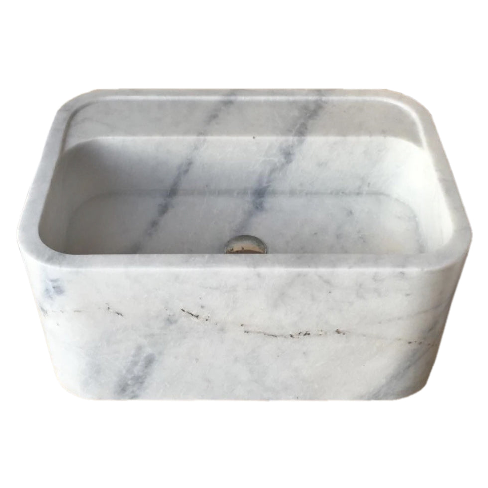 Carrara White Marble Rectangular Wall-mount Bathroom Sink (W)16" (L)24" (H)12"