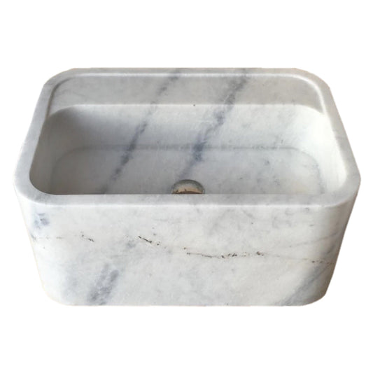 TCSC | Carrara White Marble Rectangular Wall-mount Bathroom Sink (W)16" (L)24" (H)12"