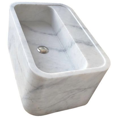 TCSC | Carrara White Marble Rectangular Wall-mount Bathroom Sink (W)16" (L)24" (H)12"