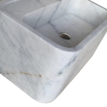 TCSC | Carrara White Marble Rectangular Wall-mount Bathroom Sink (W)16" (L)24" (H)12"