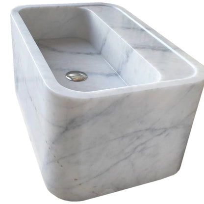 TCSC | Carrara White Marble Rectangular Wall-mount Bathroom Sink (W)16" (L)24" (H)12"