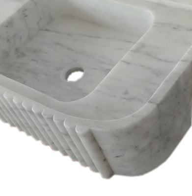 TCSC | Carrara White Marble Wall-mount Bathroom Vanity Sink Fluted (W)16" (L)28" (H)6"