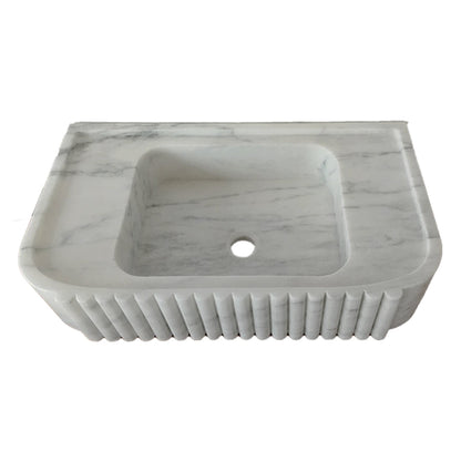 Carrara White Marble Wall-mount Bathroom Vanity Sink Fluted (W)16" (L)28" (H)6"