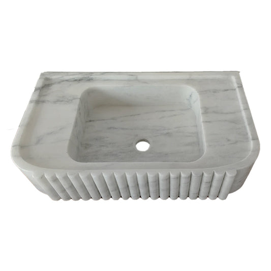 TCSC | Carrara White Marble Wall-mount Bathroom Vanity Sink Fluted (W)16" (L)28" (H)6"