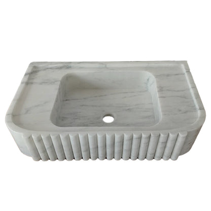 TCSC | Carrara White Marble Wall-mount Bathroom Vanity Sink Fluted (W)16" (L)28" (H)6"