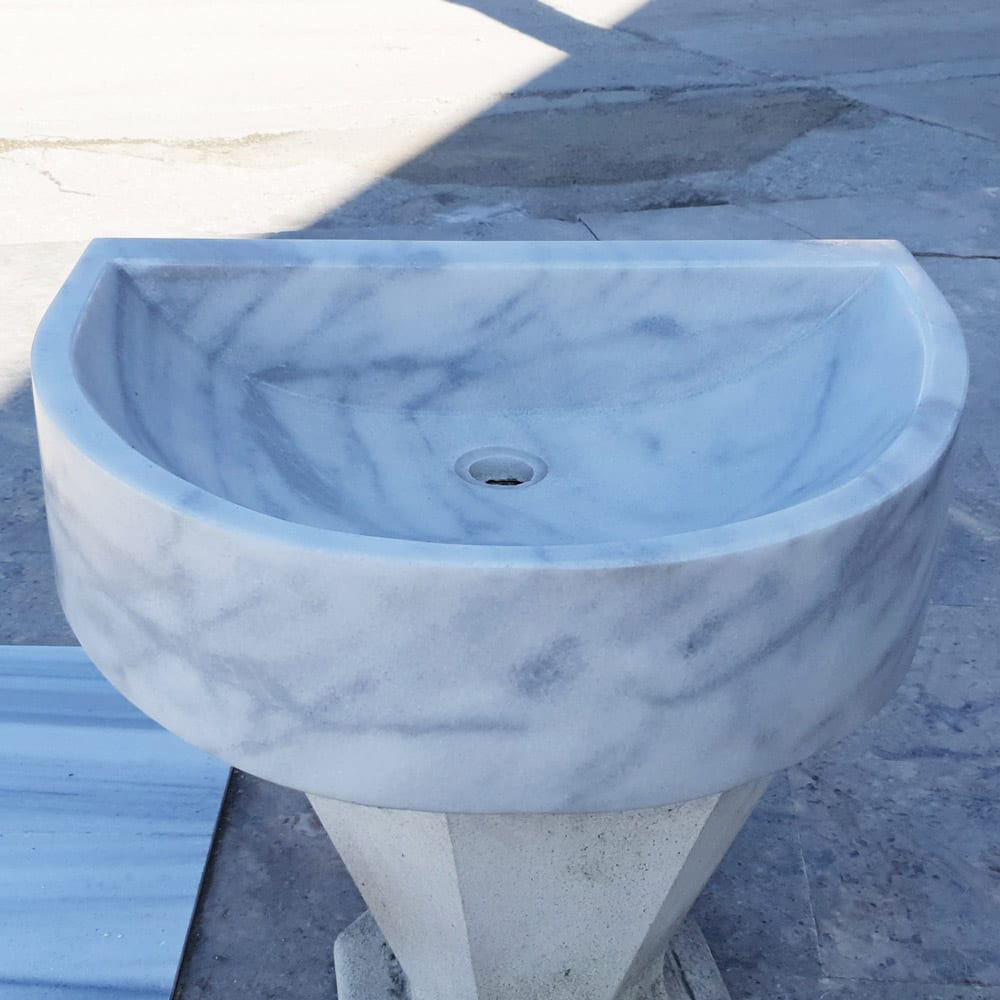 Natural Stone Carrara White Marble Wall-Mount Bathroom Marble Sink (W)24" (L)20" (H)6"