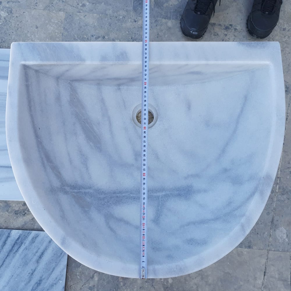 Natural Stone Carrara White Marble Wall-Mount Bathroom Marble Sink (W)24" (L)20" (H)6"