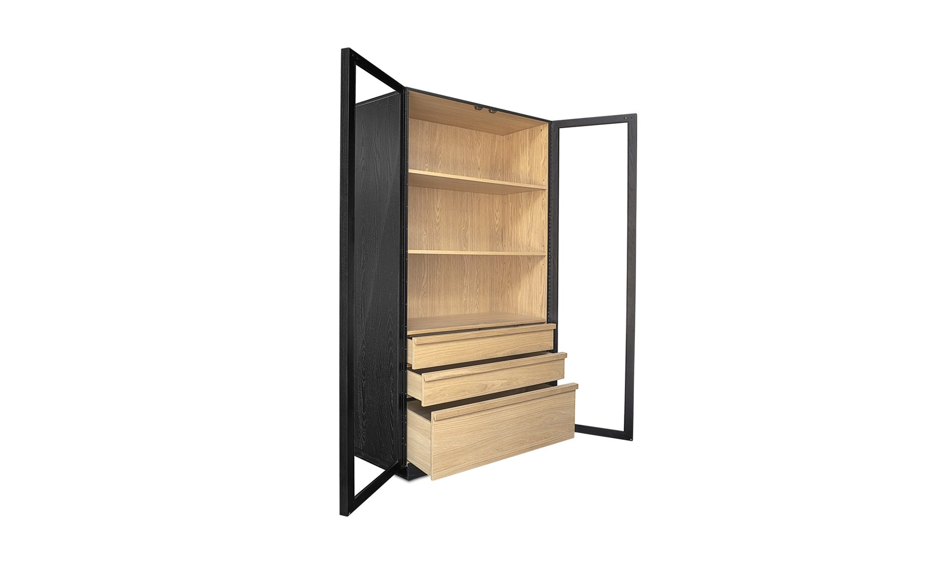 Moe's CHARLOTTE TALL CABINET Organic Bookshelf Slab with Glass Shelves