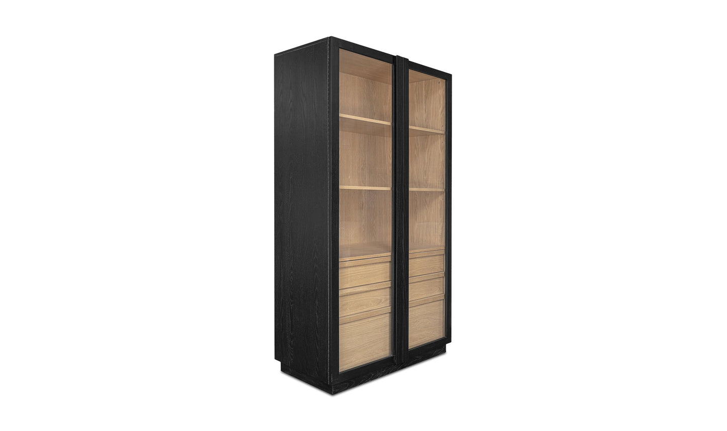 Moe's CHARLOTTE TALL CABINET Organic Bookshelf Slab with Glass Shelves