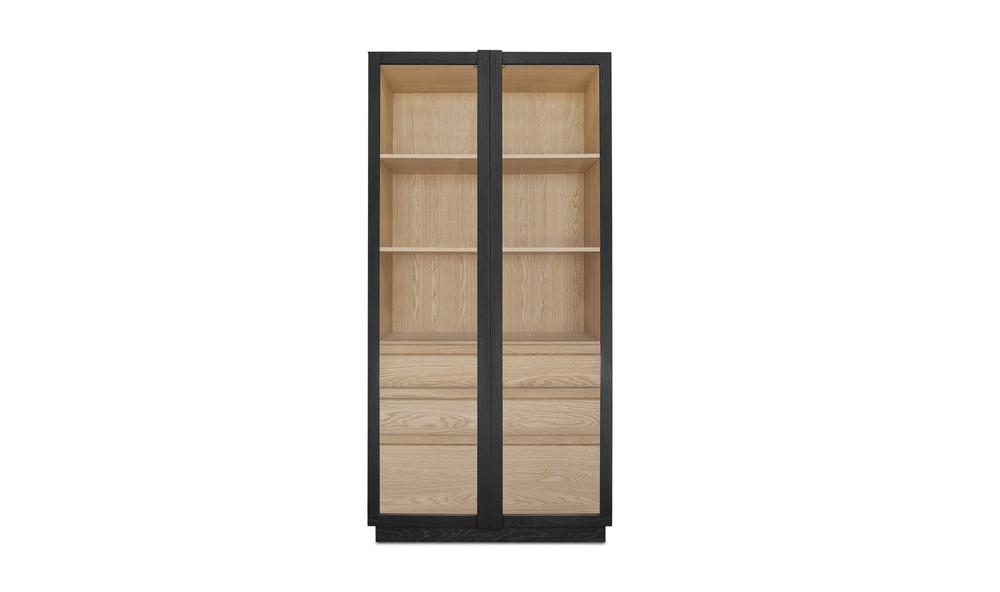 Moe's CHARLOTTE TALL CABINET Organic Bookshelf Slab with Glass Shelves