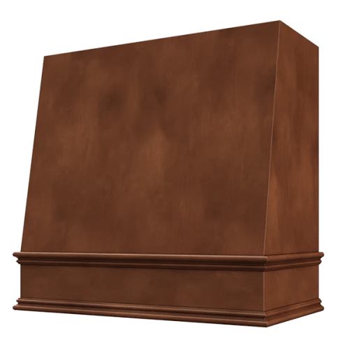 Riley & Higgs Chocolate Wood Range Hood With Angled Front and Decorative Trim - 30", 36", 42", 48", 54" and 60" Widths Available
