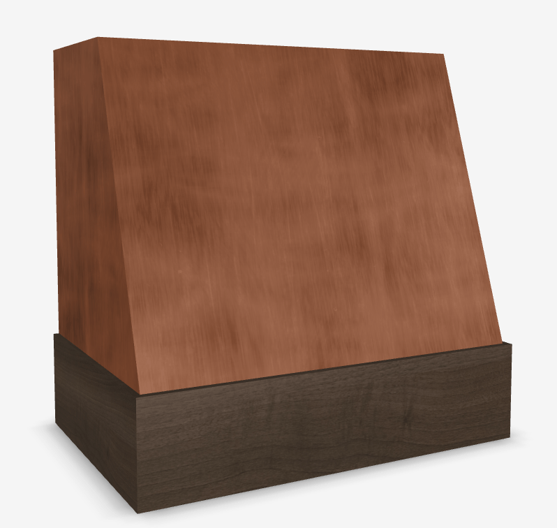 Riley & Higgs Chocolate Wood Range Hood With Angled Front and Walnut Band - 30", 36", 42", 48", 54" and 60" Widths Available
