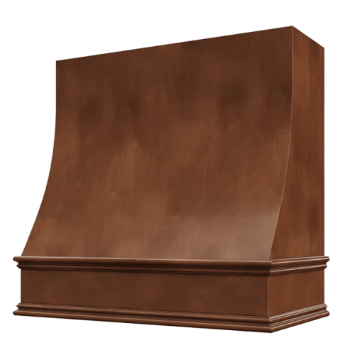 Riley & Higgs Chocolate Wood Range Hood With Sloped Front and Decorative Trim - 30", 36", 42", 48", 54" and 60" Widths Available