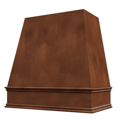 Riley & Higgs Chocolate Wood Range Hood With Tapered Front and Decorative Trim - 30", 36", 42", 48", 54" and 60" Widths Available