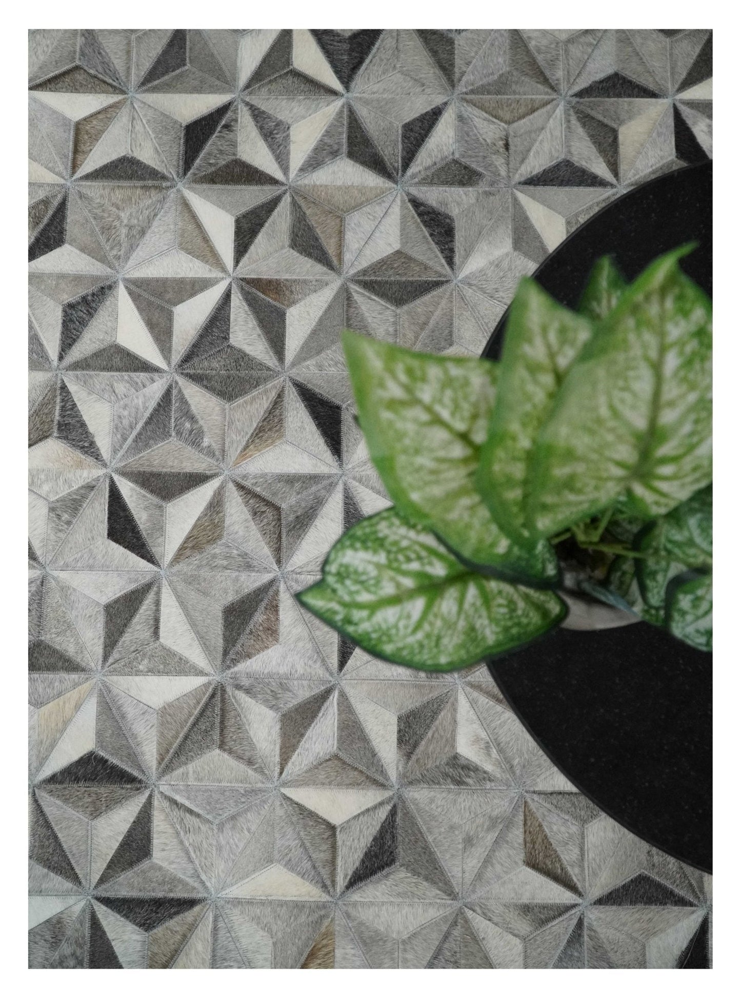 Custom Made Cowhide Leather Patchwork Silver and Gray Leather Modern Geometric Rug