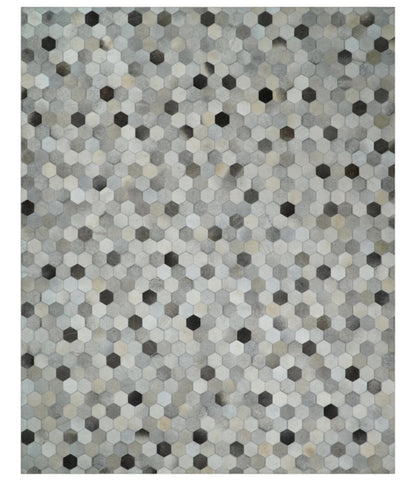 Cowhide Leather Patchwork Silver and Ivory Leather Modern Geometric Custom Made Rug