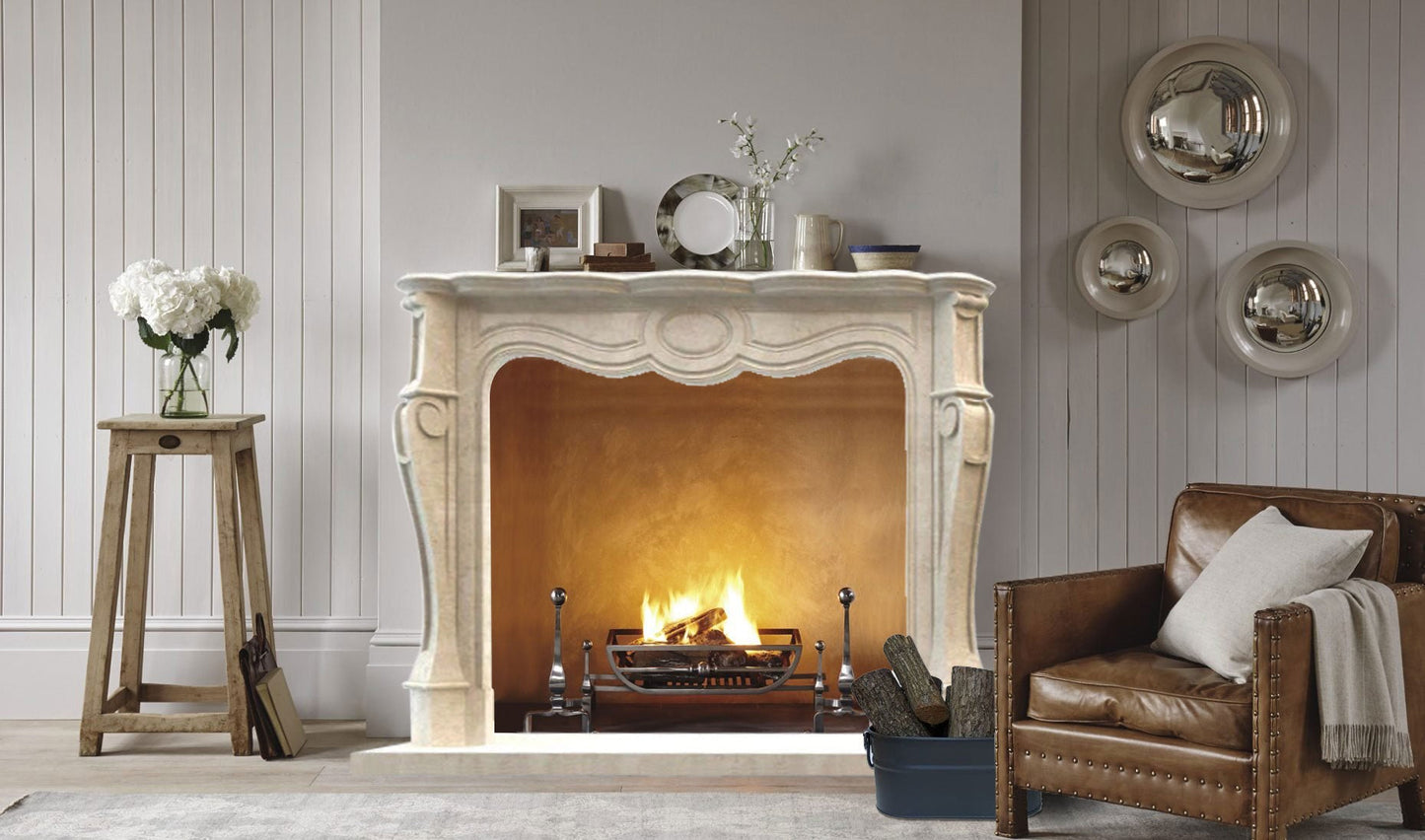 Crema Marfil Marble French Villa Style Hand-carved Fireplace Surround (W)12" (L)48" (H)39.5"