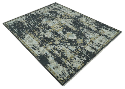 Custom Made Charcoal, Ivory and Beige Transitional Hand knotted wool Area Rug