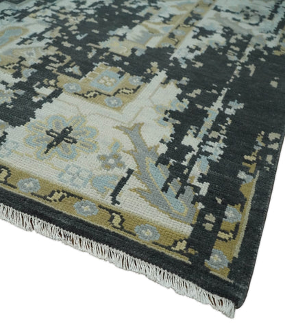 Custom Made Charcoal, Ivory and Beige Transitional Hand knotted wool Area Rug