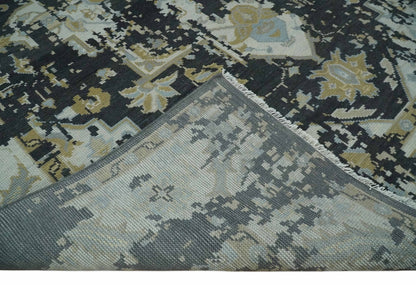 Custom Made Charcoal, Ivory and Beige Transitional Hand knotted wool Area Rug