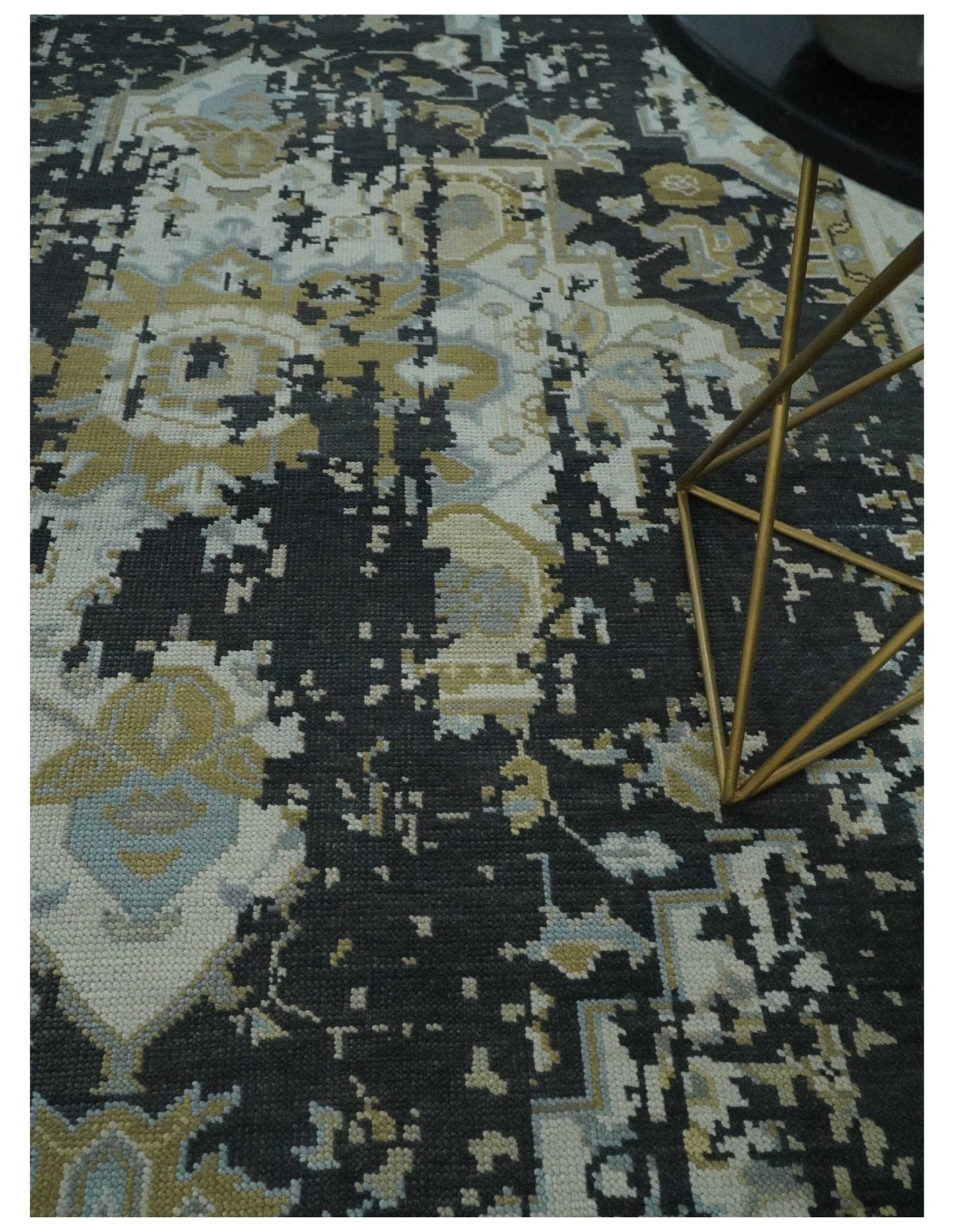 Custom Made Charcoal, Ivory and Beige Transitional Hand knotted wool Area Rug