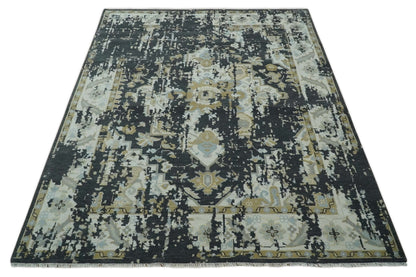 Custom Made Charcoal, Ivory and Beige Transitional Hand knotted wool Area Rug