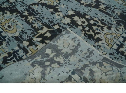 Custom Made Transitional Light Blue, Ivory, Beige and Charcoal Hand knotted wool Rug