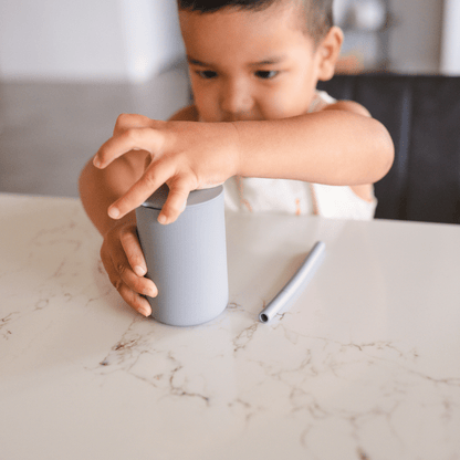 bug + bean kids dinnerware Silicone Cup with Lid + Straw