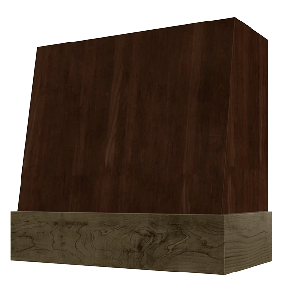Riley & Higgs Espresso Wood Range Hood With Angled Front and Walnut Band - 30", 36", 42", 48", 54" and 60" Widths Available